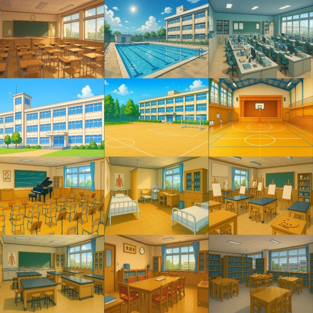 厳選|【TRPG背景素材】学校パック|昼15枚|教室・外観・玄関・音楽室・職員室etc