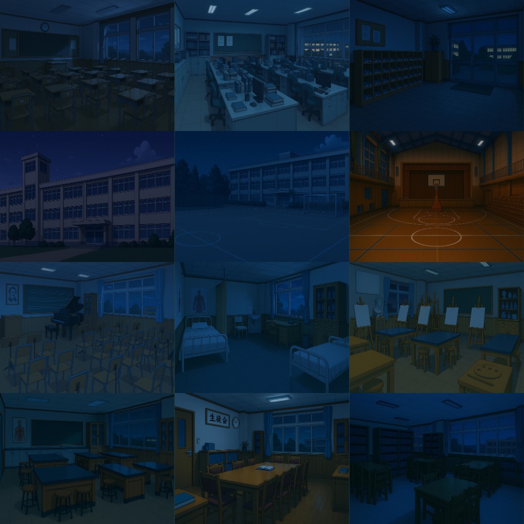 厳選|【TRPG背景素材】学校パック|夜15枚|教室・外観・玄関・音楽室・職員室etc