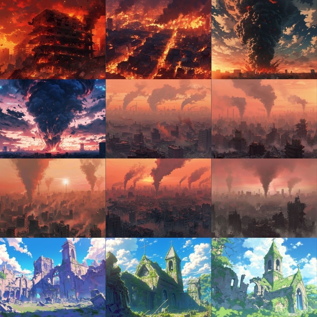 【TRPG背景素材】終末世界_126枚|アポカリプス・ビル・街並み・火事・爆発・教会・神社・廃屋・廃船・遊園地
