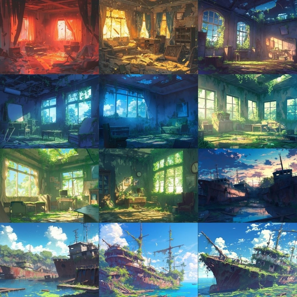 【TRPG背景素材】終末世界_126枚|アポカリプス・ビル・街並み・火事・爆発・教会・神社・廃屋・廃船・遊園地