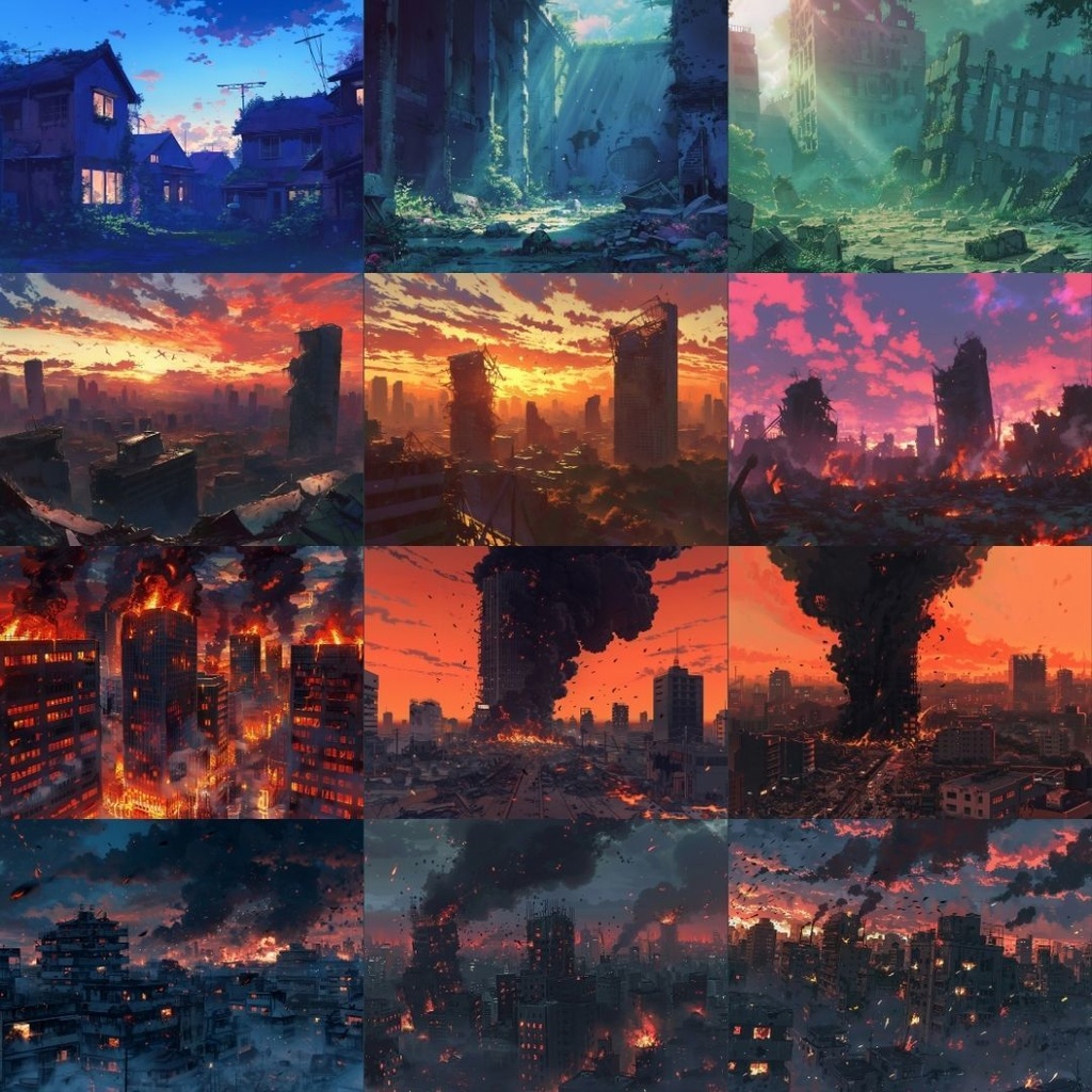 【TRPG背景素材】終末世界_126枚|アポカリプス・ビル・街並み・火事・爆発・教会・神社・廃屋・廃船・遊園地