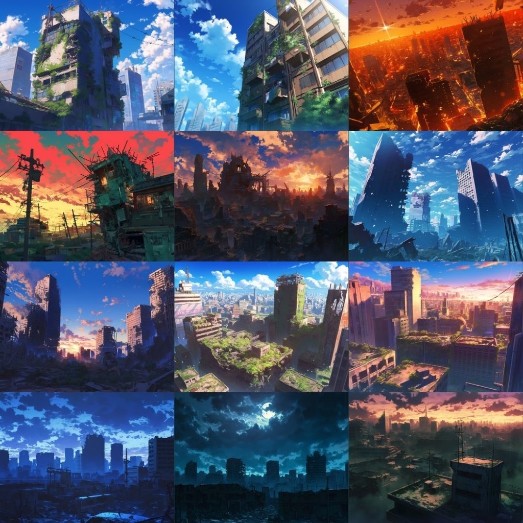 【TRPG背景素材】終末世界_126枚|アポカリプス・ビル・街並み・火事・爆発・教会・神社・廃屋・廃船・遊園地