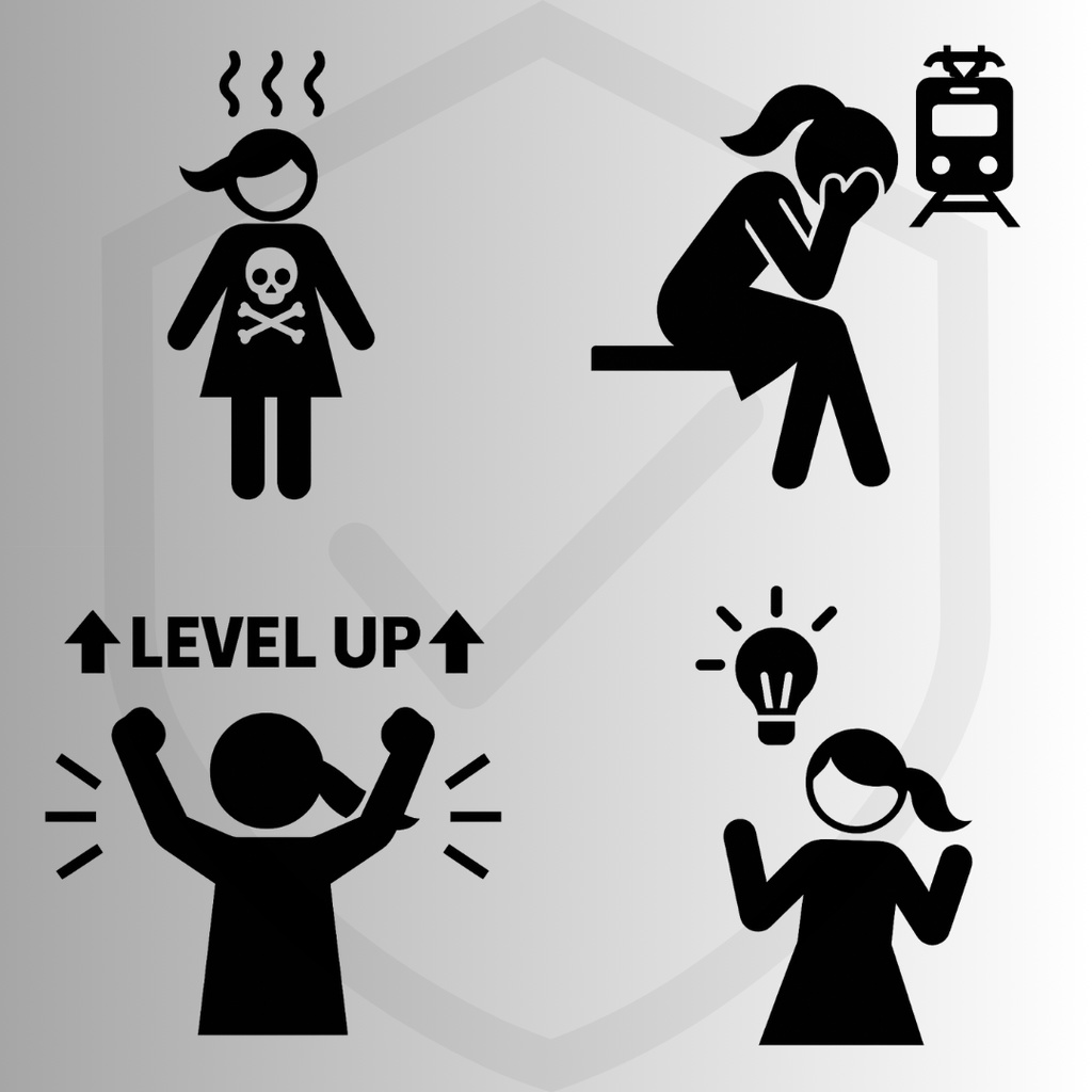 【透過済20点】女性ピクトグラム【png】ニッチな素材集|アナウンス・レベルアップ・セーブポイント・待機中・探索中・魔法詠唱中etc