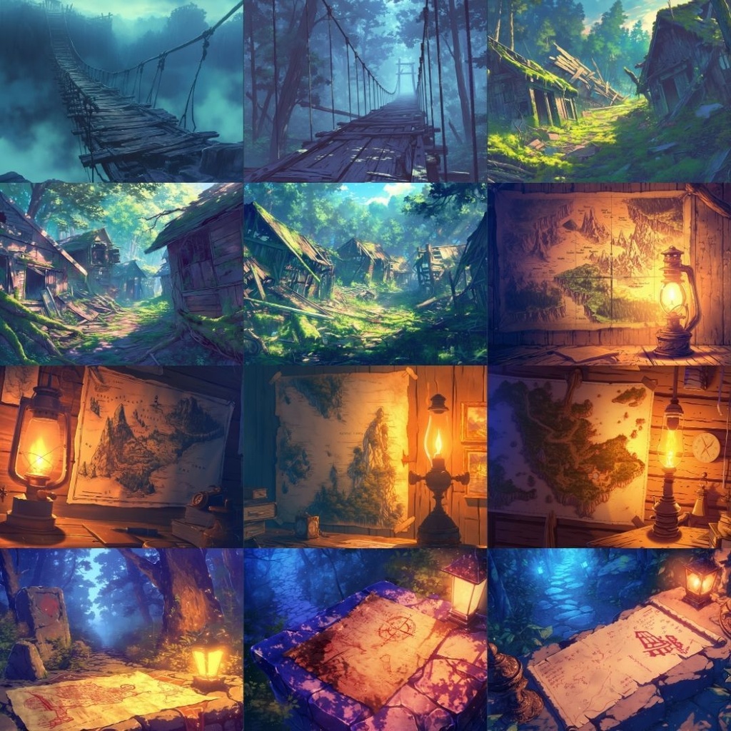 【TRPG背景素材】怪しい島パック140枚|森・海・桟橋・地下通路・地下洞窟・祭壇・空・地図・時計・鍵・部屋・小屋・本・壁画