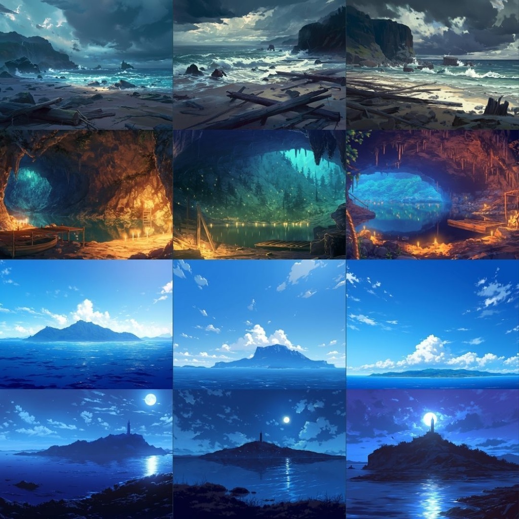 【TRPG背景素材】怪しい島パック140枚|森・海・桟橋・地下通路・地下洞窟・祭壇・空・地図・時計・鍵・部屋・小屋・本・壁画