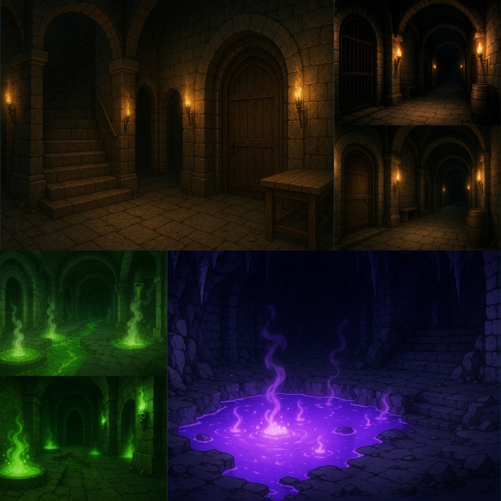 厳選|【TRPG背景素材】ダンジョンパック35枚|炎・水・氷・木・雷・闇・岩・毒・深海・安全区間・ベースキャンプ