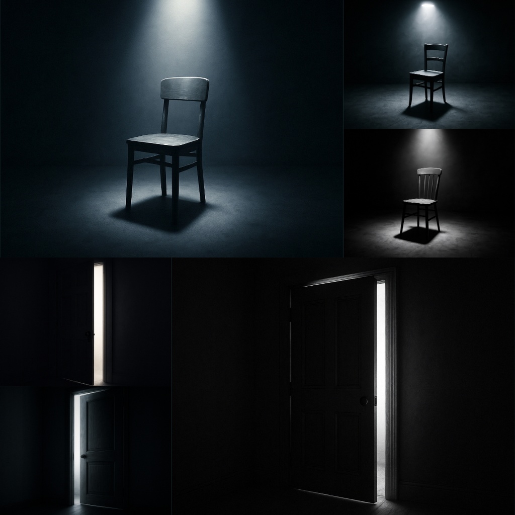 【TRPG背景素材】薄暗い家パック35枚|書斎・物置・子供部屋・スポットライトに照らされた椅子・本棚・階段