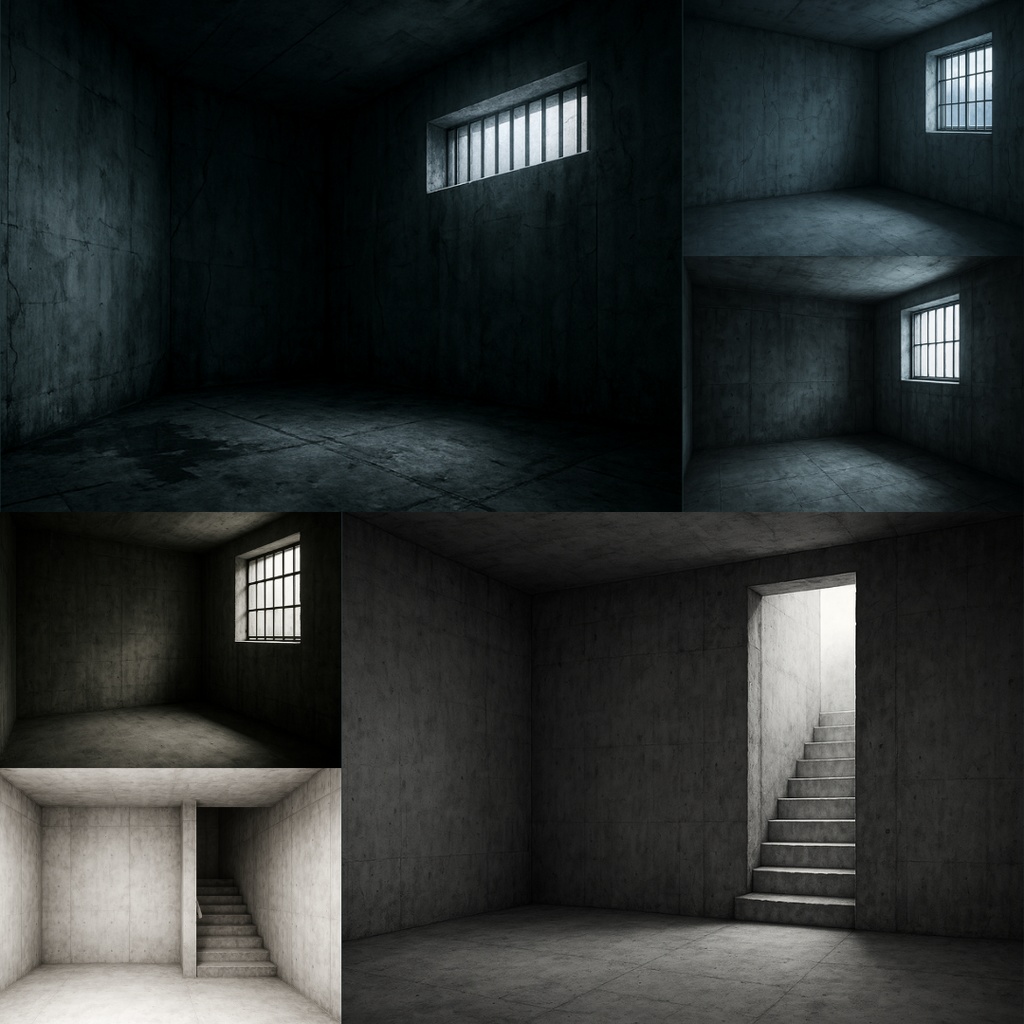 【TRPG背景素材】コンクリートの密室パック47枚|扉・鉄格子・密室・出口階段・謎解き