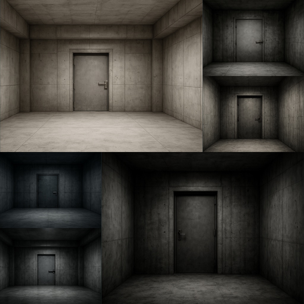 【TRPG背景素材】コンクリートの密室パック47枚|扉・鉄格子・密室・出口階段・謎解き