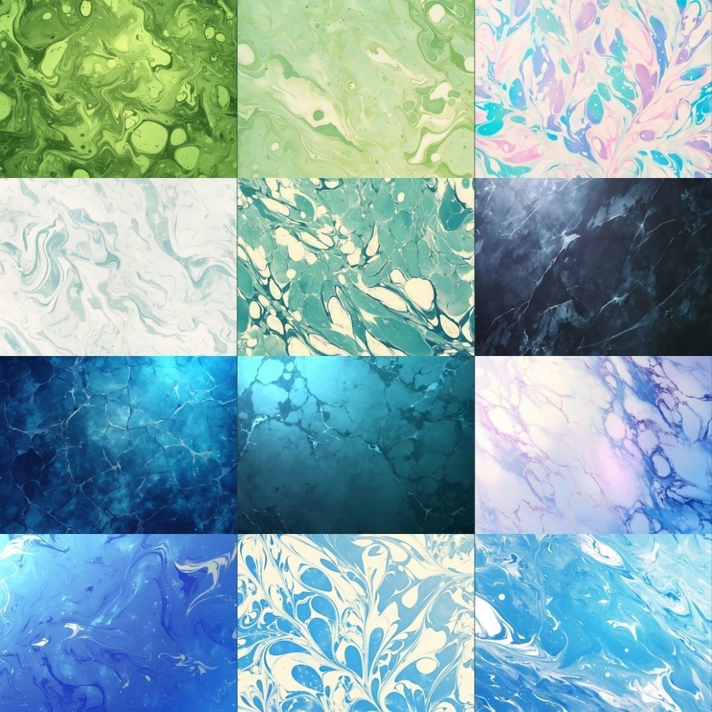 【素材集】マーブル模様250枚|赤・ピンク・オレンジ・緑・青・紫・白・黒