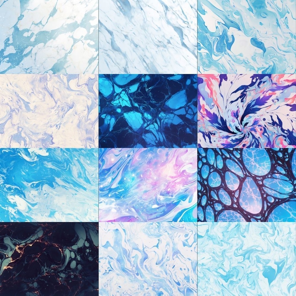 【素材集】マーブル模様250枚|赤・ピンク・オレンジ・緑・青・紫・白・黒
