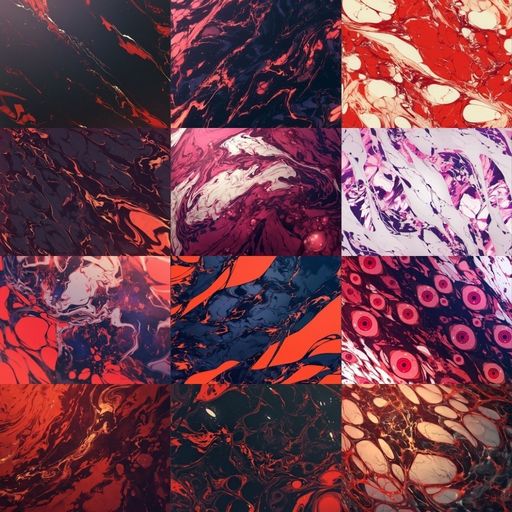 【素材集】マーブル模様250枚|赤・ピンク・オレンジ・緑・青・紫・白・黒