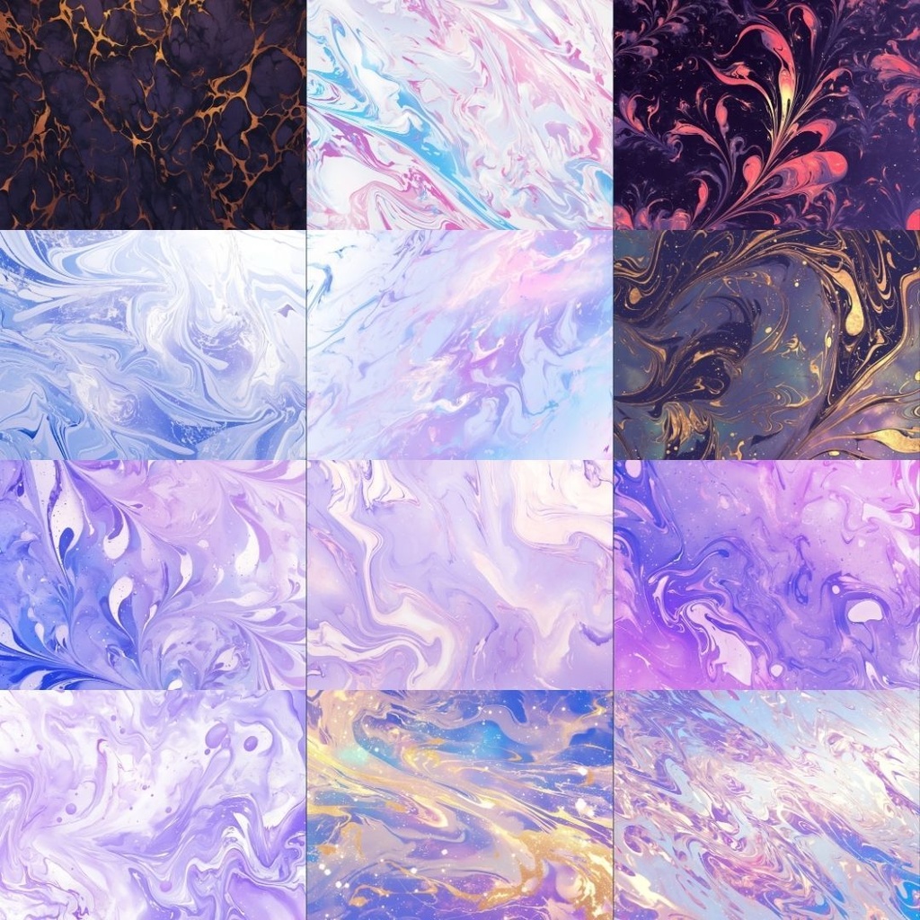 【素材集】マーブル模様250枚|赤・ピンク・オレンジ・緑・青・紫・白・黒