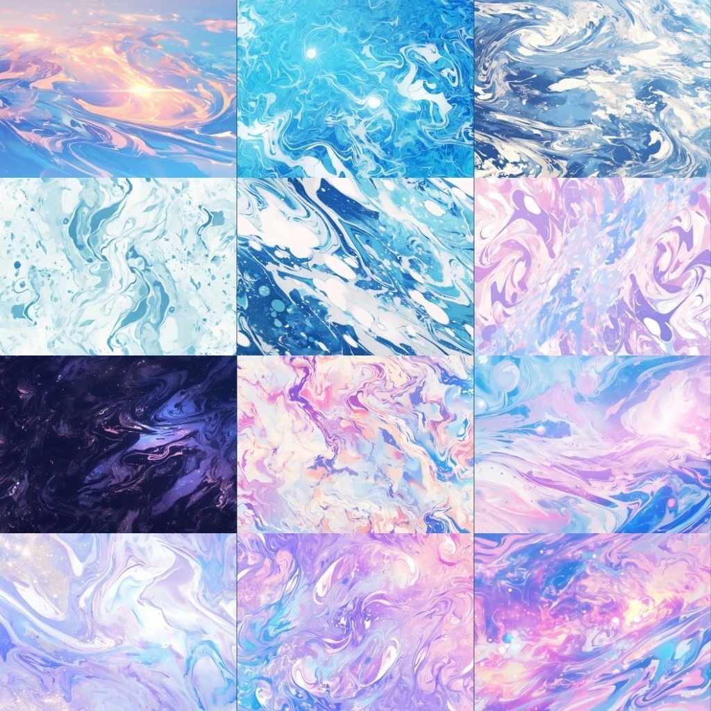 【素材集】マーブル模様250枚|赤・ピンク・オレンジ・緑・青・紫・白・黒