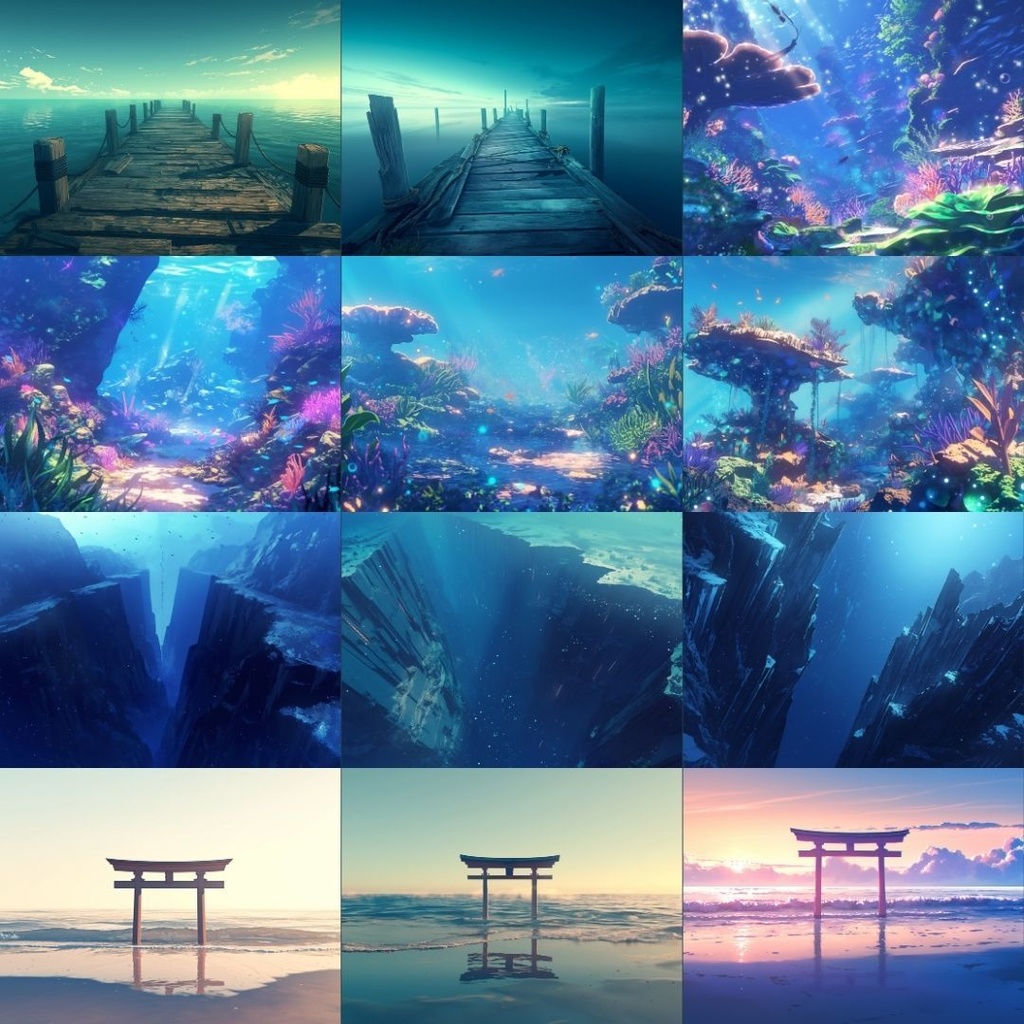 【TRPG背景素材】海パック160枚|海中・深海・南国・鳥居・洞窟・桟橋・海辺etc