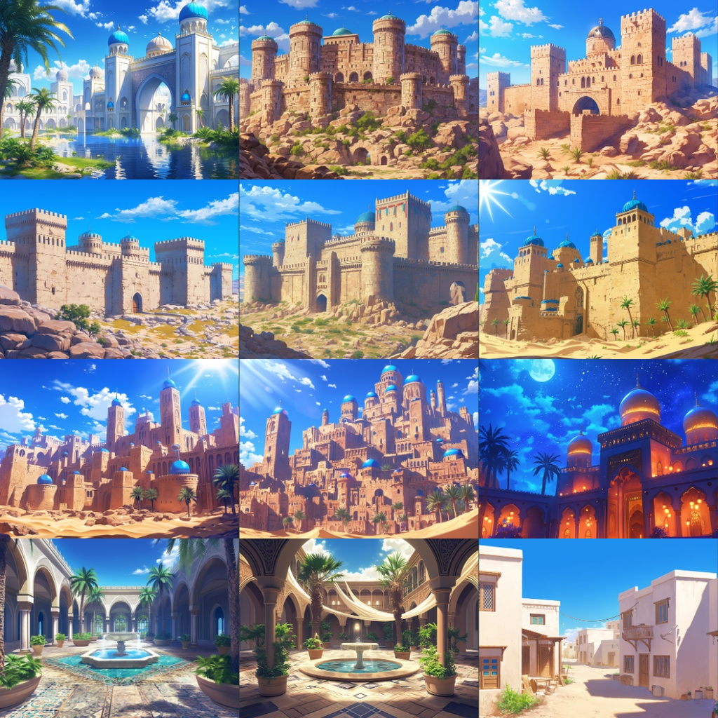 【TRPG背景素材】中東風80枚|宮殿・城・街並み・部屋etc