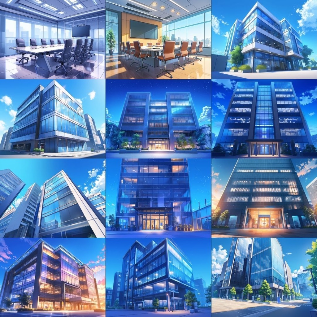 【TRPG背景素材】オフィス_110枚|会議室・廊下・外観・洗面台・入り口・資料室etc