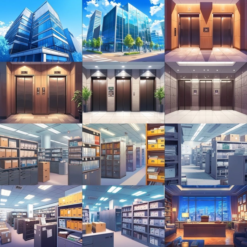 【TRPG背景素材】オフィス_110枚|会議室・廊下・外観・洗面台・入り口・資料室etc