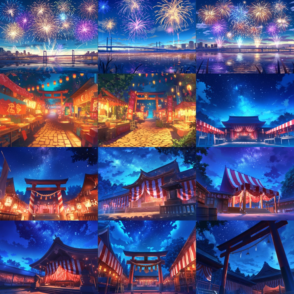 【TRPG背景素材】花火大会150枚|花火・祭り・神社・盆踊りetc