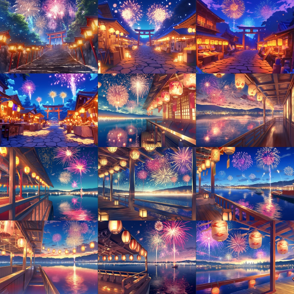 【TRPG背景素材】花火大会150枚|花火・祭り・神社・盆踊りetc