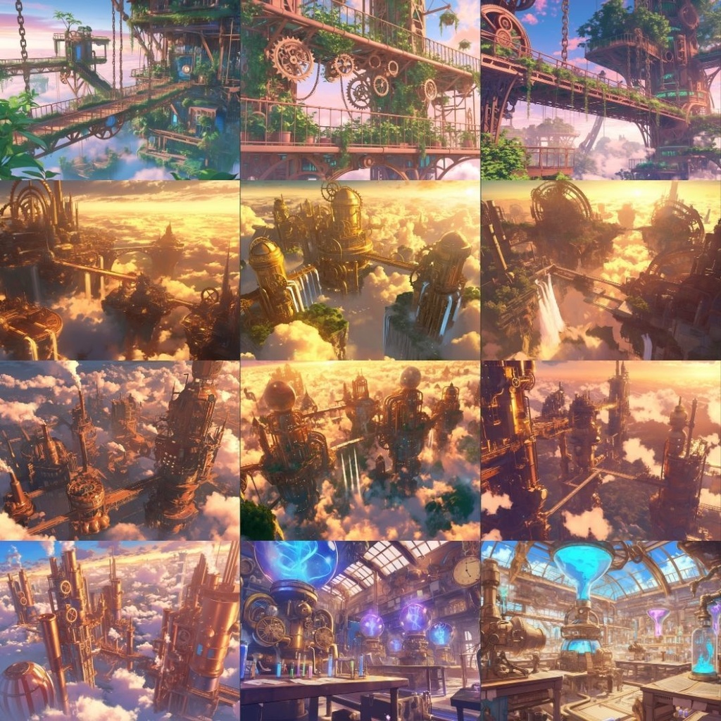 【TRPG背景素材】スチームパンク130枚|街並み・広場・時計塔・部屋・研究所・地下通路etc