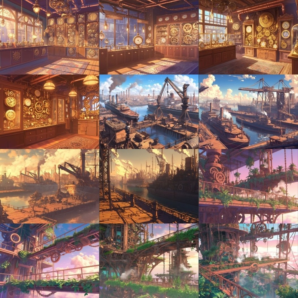 【TRPG背景素材】スチームパンク130枚|街並み・広場・時計塔・部屋・研究所・地下通路etc