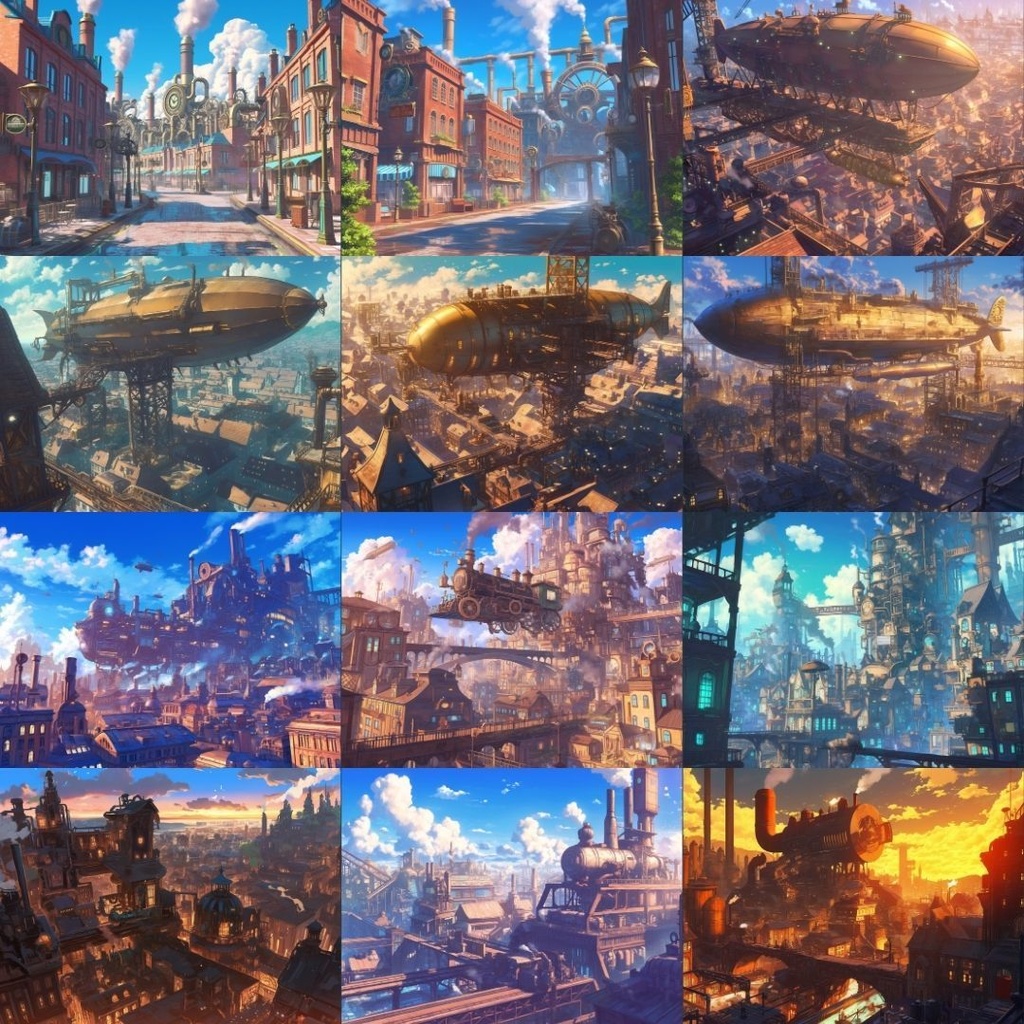 【TRPG背景素材】スチームパンク130枚|街並み・広場・時計塔・部屋・研究所・地下通路etc
