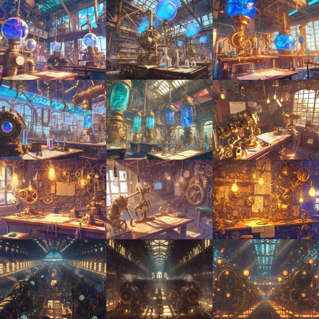 【TRPG背景素材】スチームパンク130枚|街並み・広場・時計塔・部屋・研究所・地下通路etc