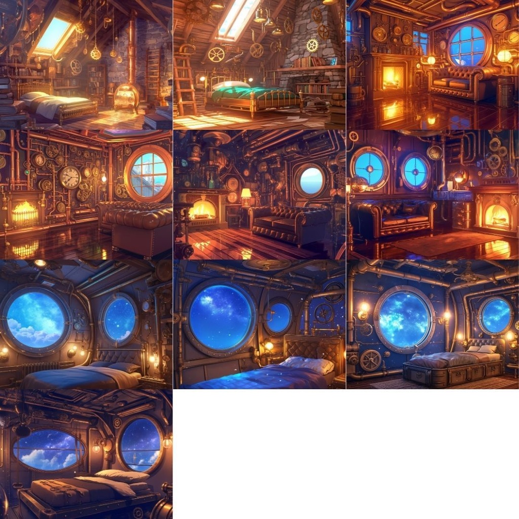 【TRPG背景素材】スチームパンク130枚|街並み・広場・時計塔・部屋・研究所・地下通路etc