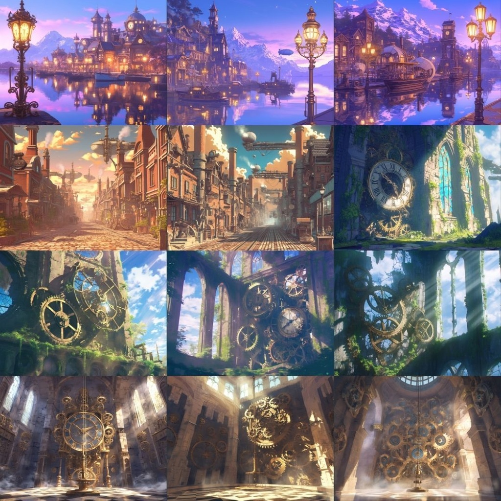 【TRPG背景素材】スチームパンク130枚|街並み・広場・時計塔・部屋・研究所・地下通路etc