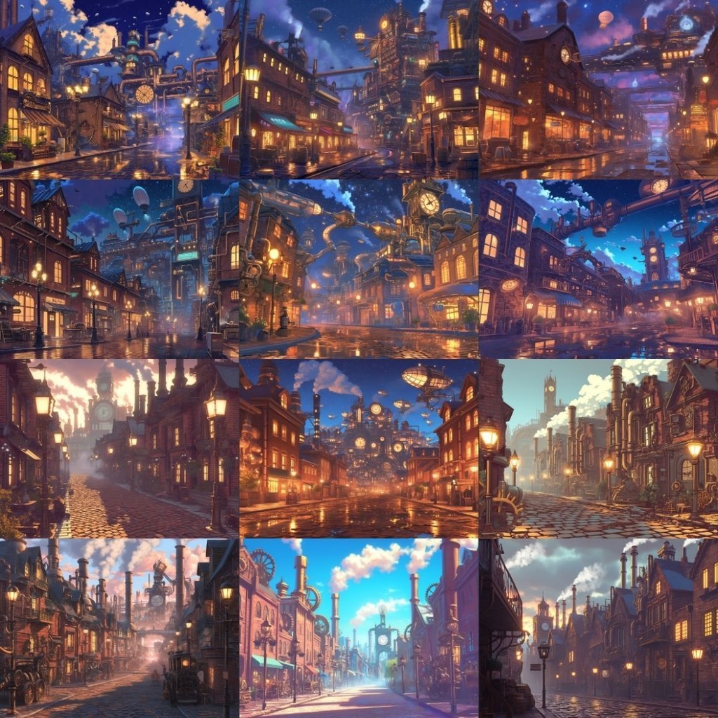 【TRPG背景素材】スチームパンク130枚|街並み・広場・時計塔・部屋・研究所・地下通路etc