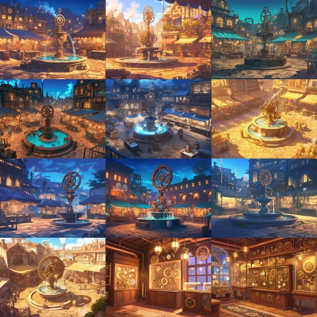 【TRPG背景素材】スチームパンク130枚|街並み・広場・時計塔・部屋・研究所・地下通路etc