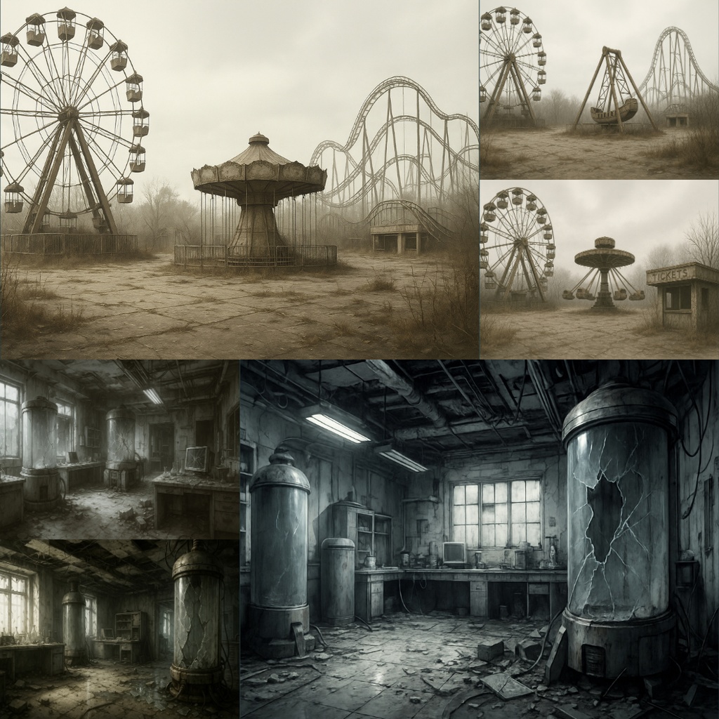 【TRPG背景素材】ダークな世界観63枚|ショッピングモール・深夜コンビニ・廃工場・地下道・研究所・教室・コインランドリー・地下鉄etc