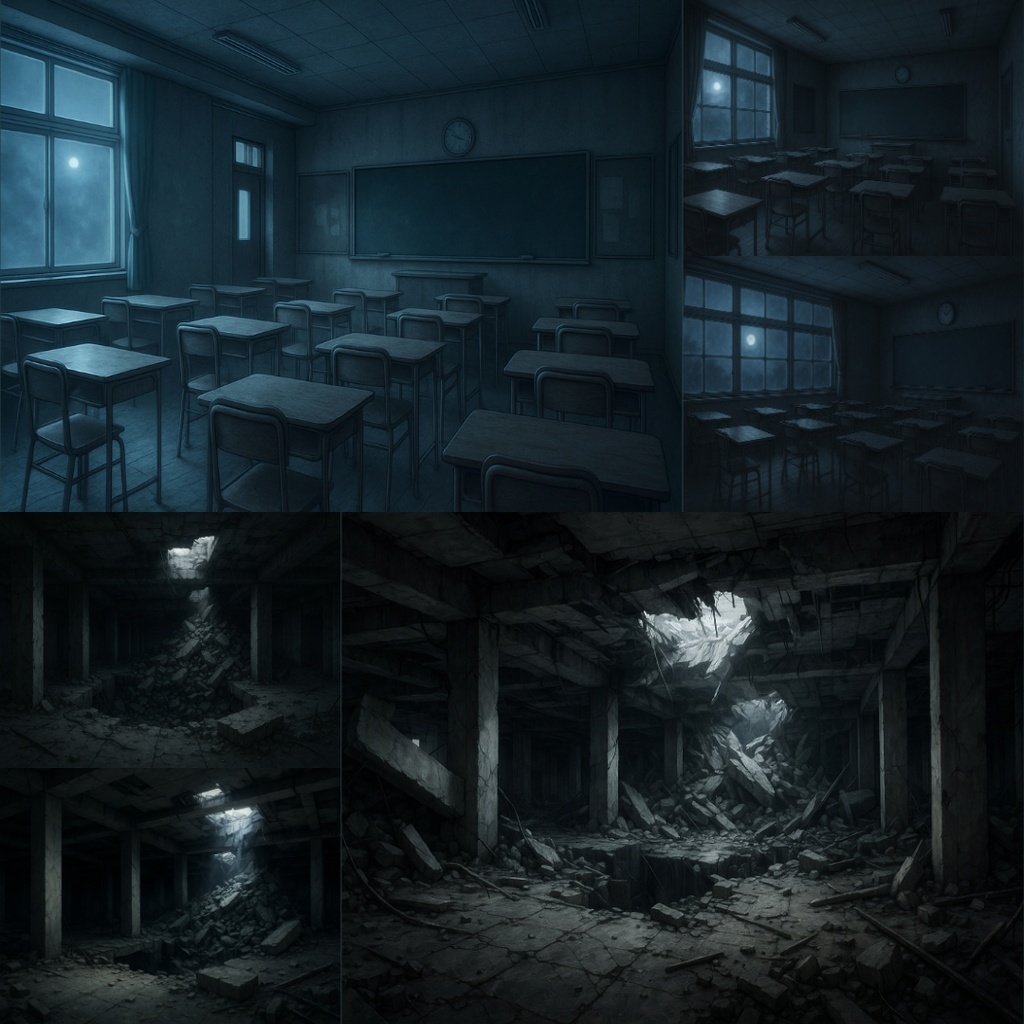 【TRPG背景素材】ダークな世界観63枚|ショッピングモール・深夜コンビニ・廃工場・地下道・研究所・教室・コインランドリー・地下鉄etc