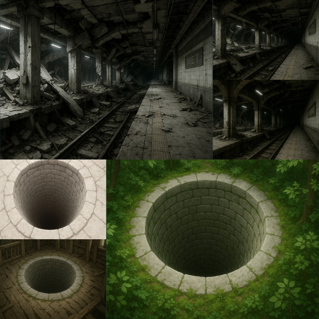 【TRPG背景素材】ダークな世界観63枚|ショッピングモール・深夜コンビニ・廃工場・地下道・研究所・教室・コインランドリー・地下鉄etc