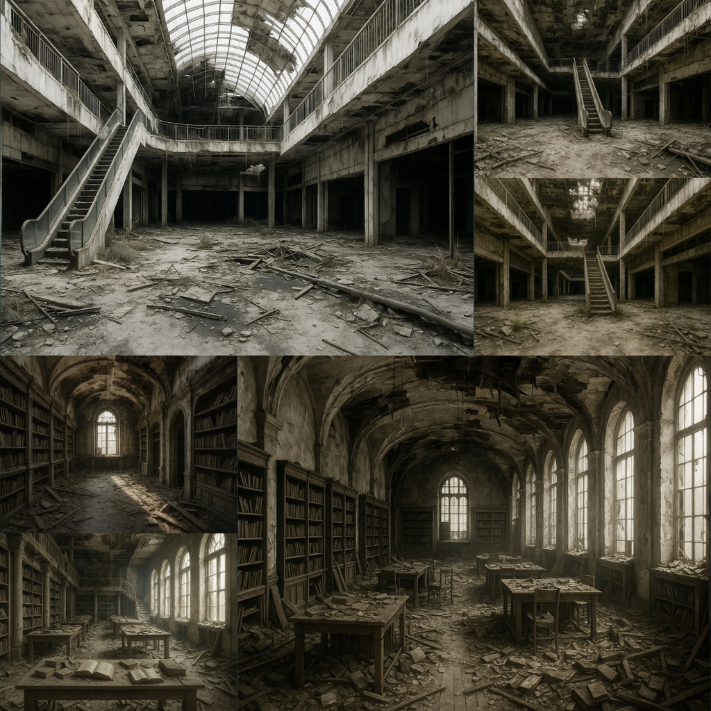 【TRPG背景素材】ダークな世界観63枚|ショッピングモール・深夜コンビニ・廃工場・地下道・研究所・教室・コインランドリー・地下鉄etc