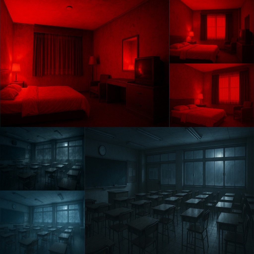 【TRPG背景素材】ダークな世界観63枚|ショッピングモール・深夜コンビニ・廃工場・地下道・研究所・教室・コインランドリー・地下鉄etc