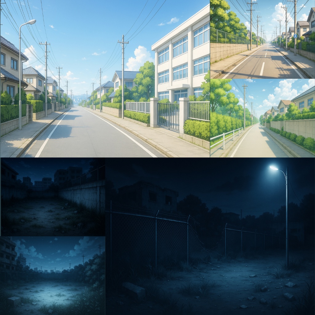 【TRPG背景素材】不穏な通学パック69枚|駐輪場・通学路・空き地・無人駅・校門・住宅街・バス停・無人電車etc