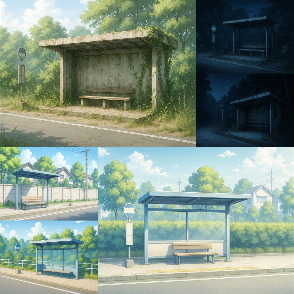 【TRPG背景素材】不穏な通学パック69枚|駐輪場・通学路・空き地・無人駅・校門・住宅街・バス停・無人電車etc