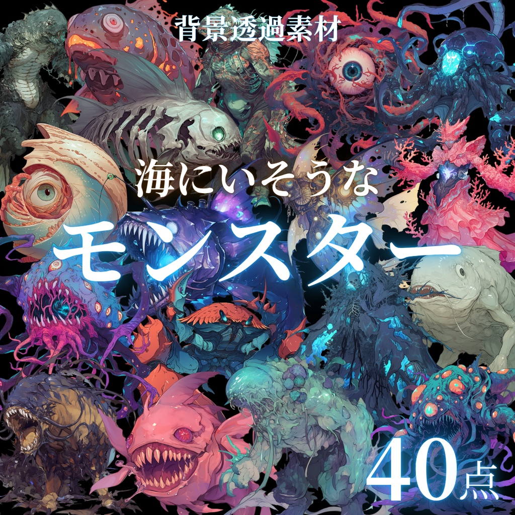 【透過済40点】海にいそうなモンスター[png]｜TRPG・ファンタジー・ゲーム・アイテム