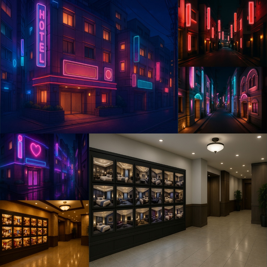 厳選【TRPG背景素材】ラブホテル54枚|部屋・廊下・お風呂・ロビー・天井鏡・ベッド