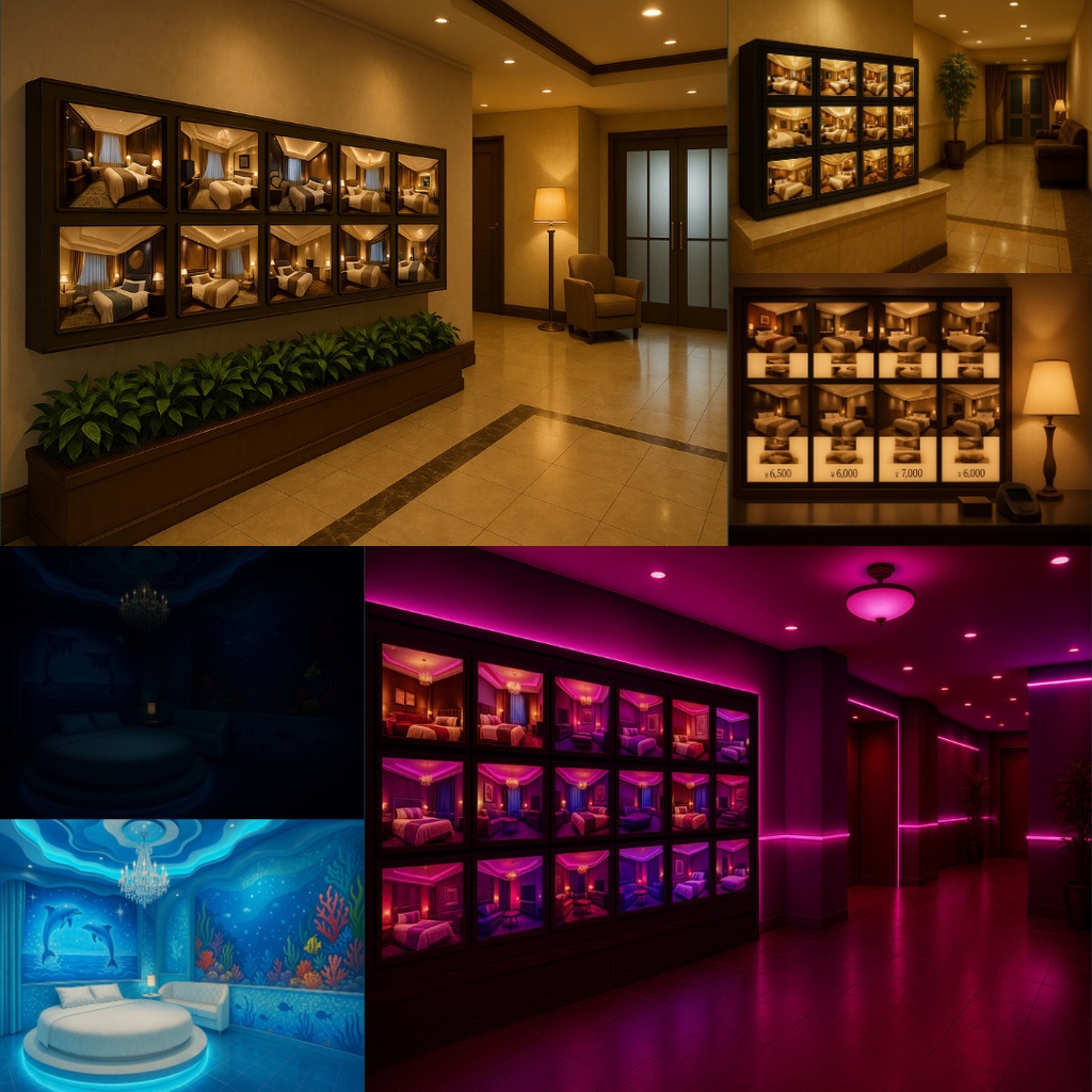 厳選【TRPG背景素材】ラブホテル54枚|部屋・廊下・お風呂・ロビー・天井鏡・ベッド