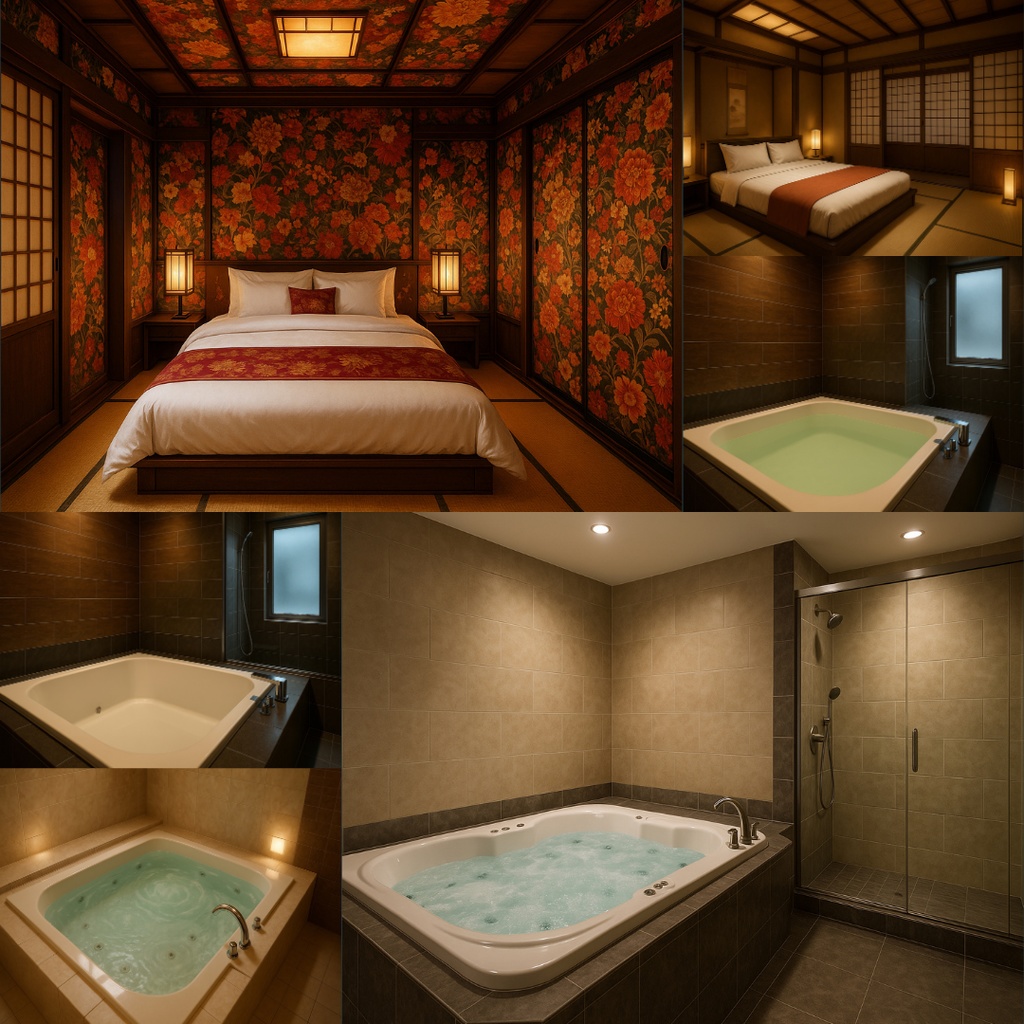 厳選【TRPG背景素材】ラブホテル54枚|部屋・廊下・お風呂・ロビー・天井鏡・ベッド