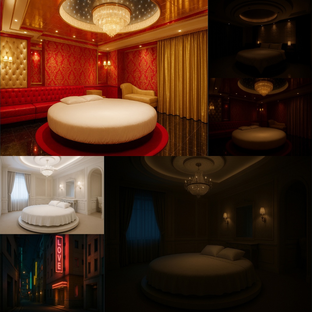 厳選【TRPG背景素材】ラブホテル54枚|部屋・廊下・お風呂・ロビー・天井鏡・ベッド