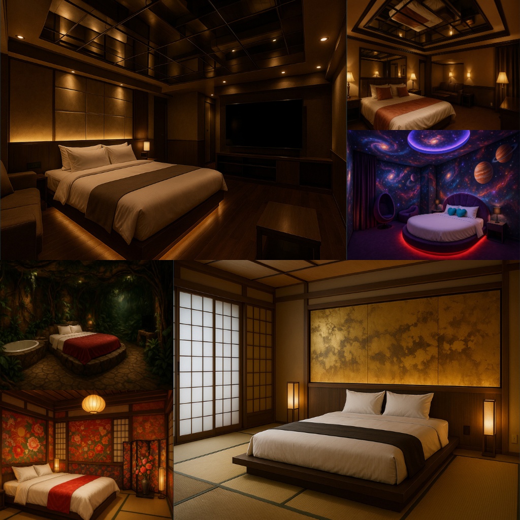 厳選【TRPG背景素材】ラブホテル54枚|部屋・廊下・お風呂・ロビー・天井鏡・ベッド