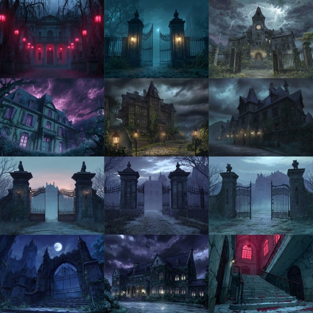 【TRPG背景素材】不穏な屋敷_150枚|外観・部屋・廊下・地下室etc