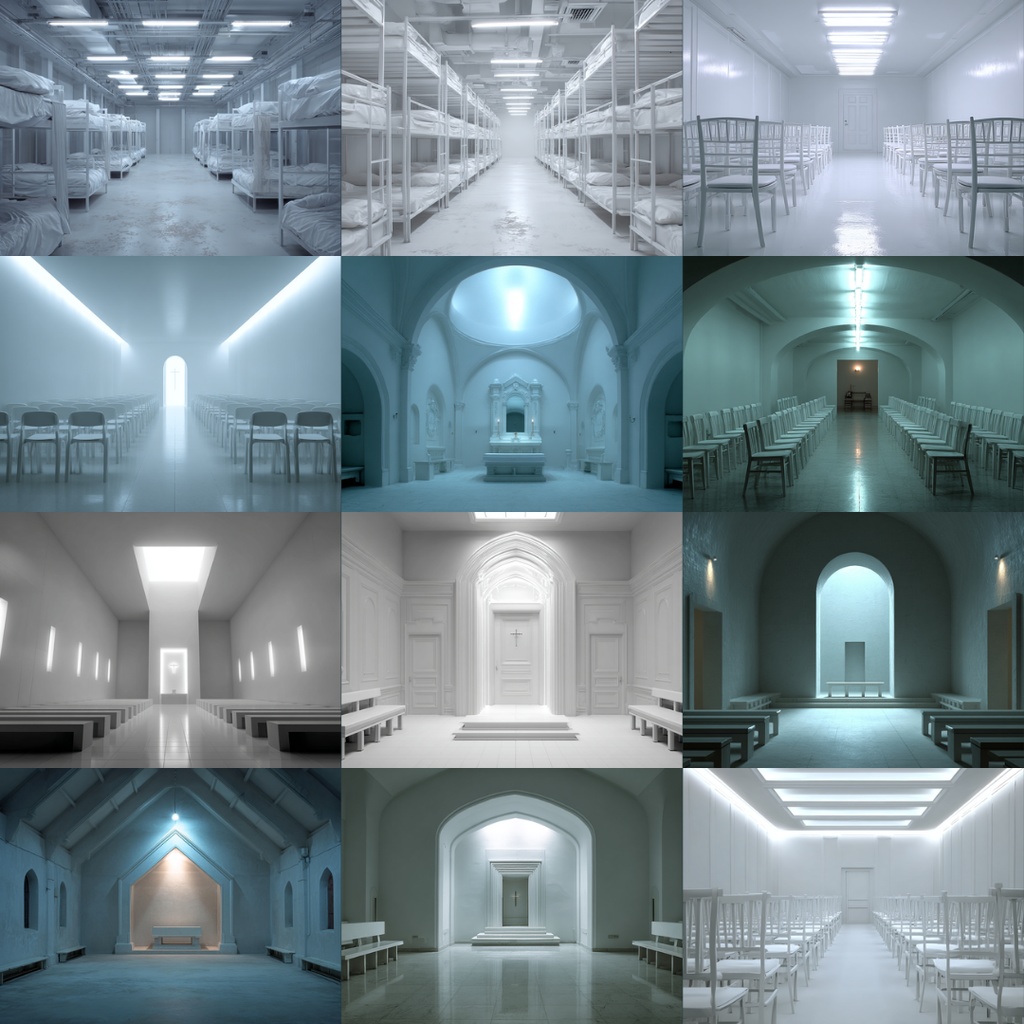 【TRPG背景素材】見知らぬ白い空間_115枚|寝室・収容所・教会・本棚・椅子・ステンドグラス・音楽室・意識の中・白い部屋etc