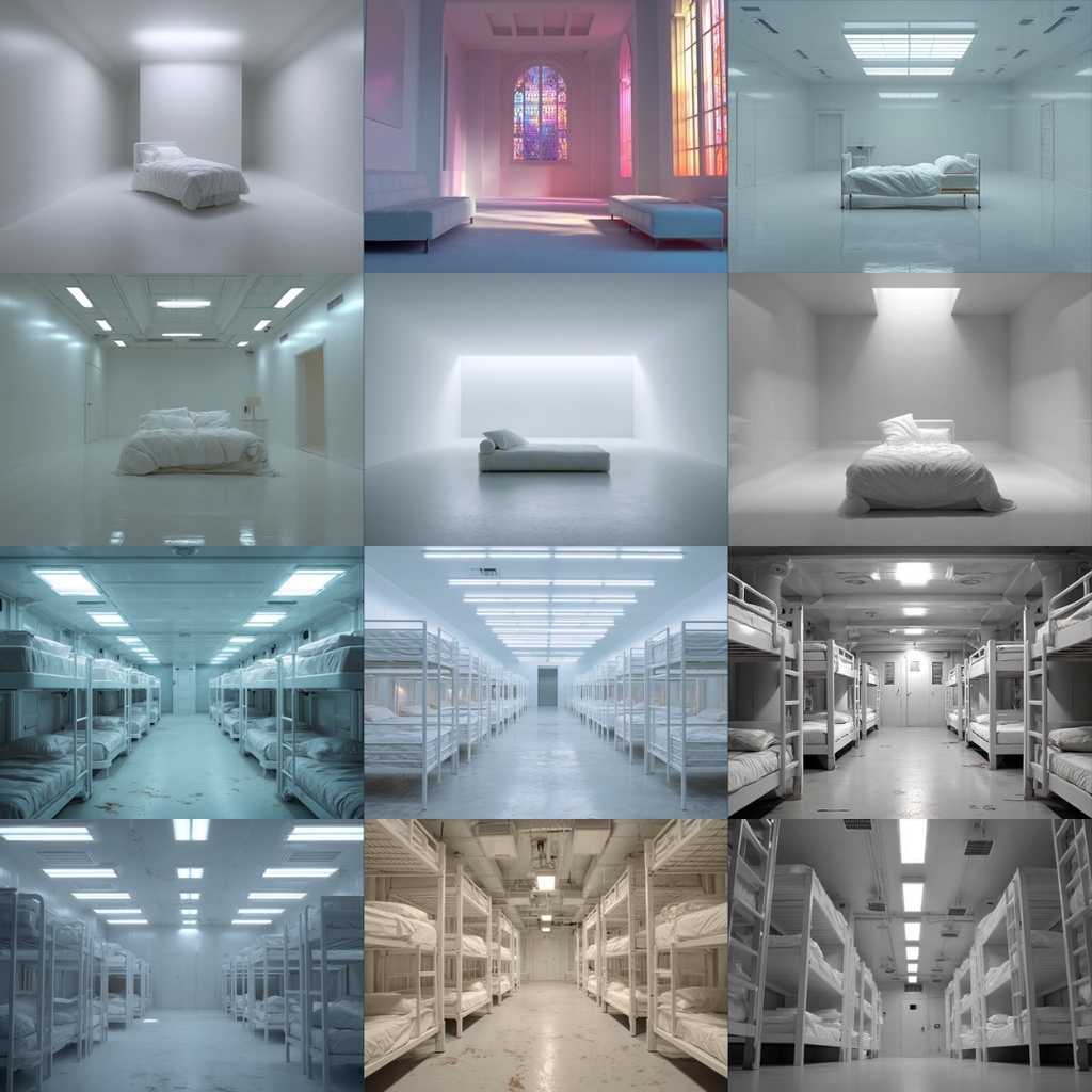 【TRPG背景素材】見知らぬ白い空間_115枚|寝室・収容所・教会・本棚・椅子・ステンドグラス・音楽室・意識の中・白い部屋etc