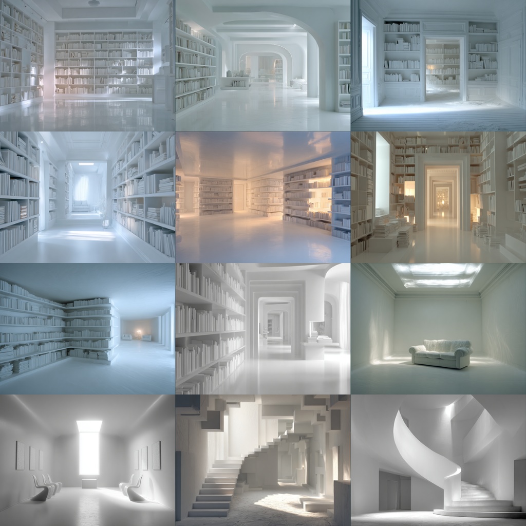 【TRPG背景素材】見知らぬ白い空間_115枚|寝室・収容所・教会・本棚・椅子・ステンドグラス・音楽室・意識の中・白い部屋etc