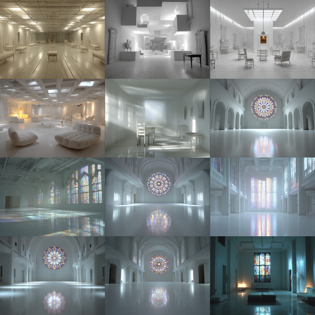 【TRPG背景素材】見知らぬ白い空間_115枚|寝室・収容所・教会・本棚・椅子・ステンドグラス・音楽室・意識の中・白い部屋etc